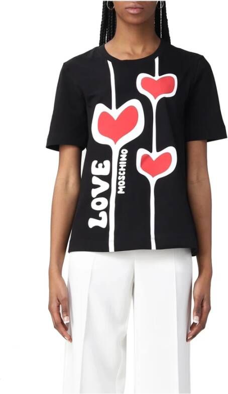 Love Moschino Iconisch Logo Hart Print T-shirt Zwart Dames