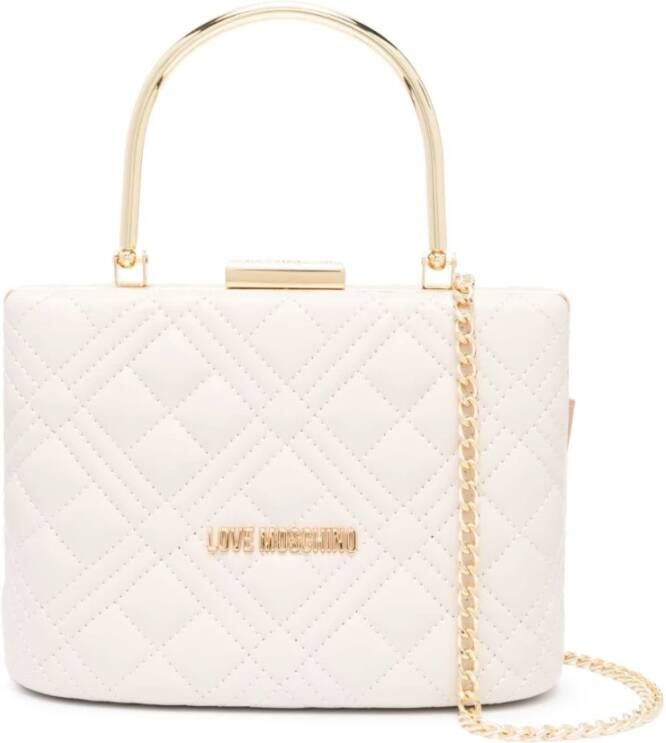 Love Moschino Ivoor Quilted Tote Tas met Goudkleurige Hardware Beige Dames