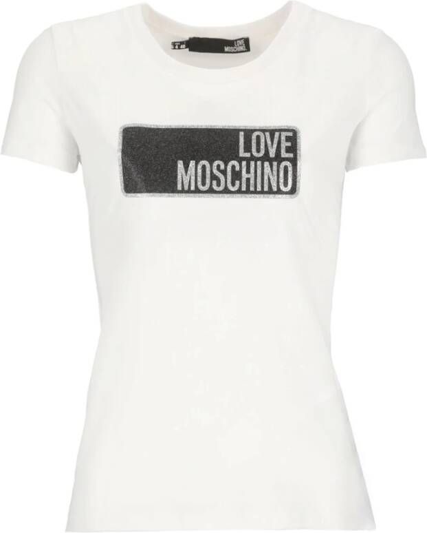 Love Moschino Katoenen T-shirt met Glitter Patch Wit Dames
