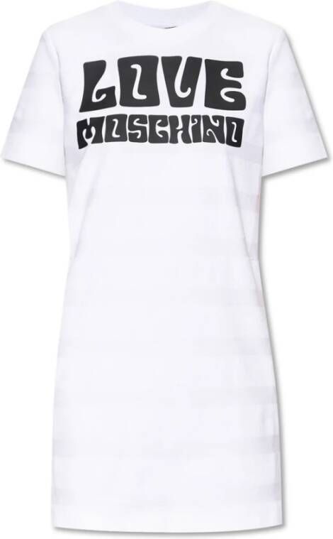 Love Moschino Katoenen T-shirt met Logo Print op Voorkant White Dames