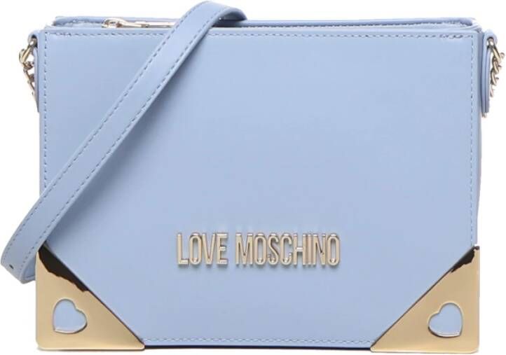 Love Moschino Lichtblauwe leren crossbodytas met hartplaque detail Blauw Dames