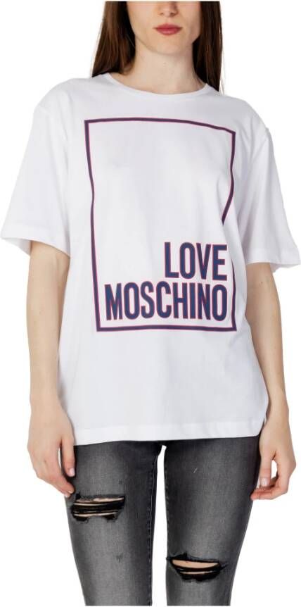 Love Moschino Wit Katoenen Bedrukt T-Shirt Vrouwen White Dames