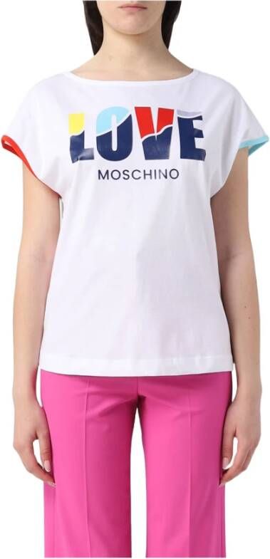 Moschino Logo Katoenen T-shirt voor Vrouwen White Dames