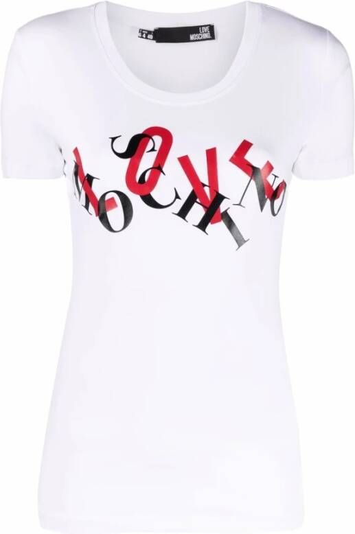 Love Moschino Logo-Print Katoen-Blend T-Shirt White Dames
