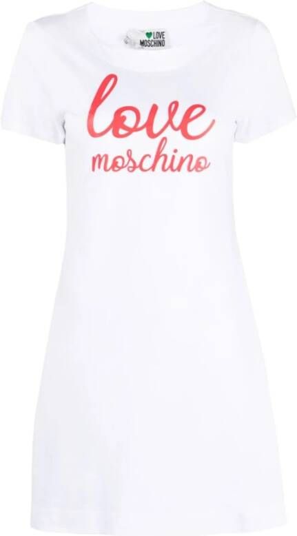 Love Moschino Logo-Print Katoenen T-Shirt Jurk Wit Dames