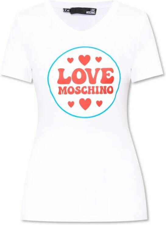 Love Moschino Logo Print Katoenen T-shirt White Dames