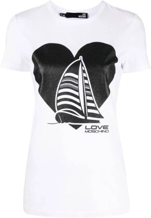 Love Moschino Logo Print Wit T-shirt voor Dames White Dames