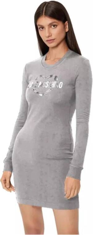 Love Moschino Grijze Katoenen Jurk met Metallic Logo Gray Dames