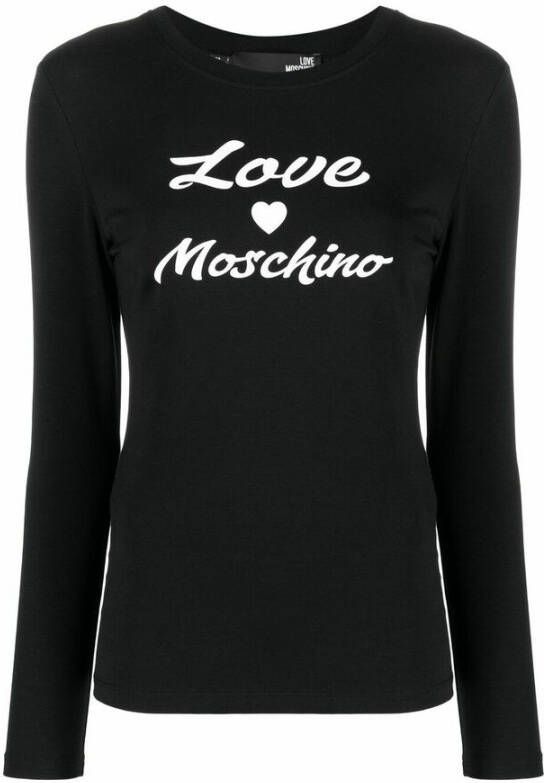 Love Moschino Lange Mouw Katoen Logo Print Tee Black Dames