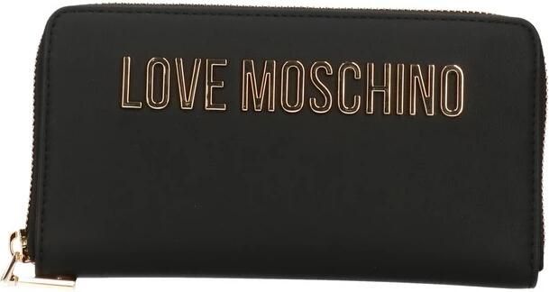 Love Moschino Dames Portemonnee van Kunstleer met Ritssluiting en Metalen Logo Black Dames