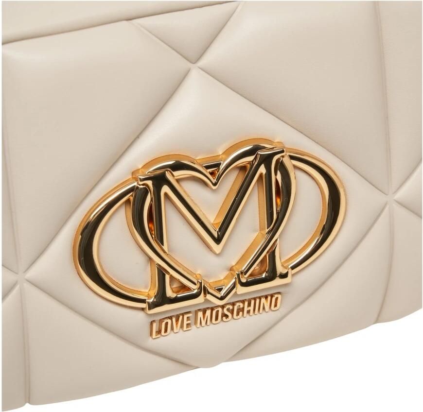 Love Moschino Gewatteerde Witte Schoudertas met Gouden Accenten White Dames