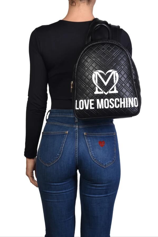 Love Moschino Gewatteerde Zwarte Rugzak met Wit Logo Print Black Dames - Foto 6
