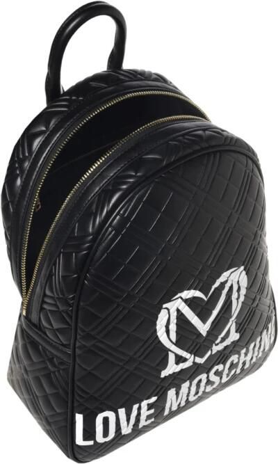 Love Moschino Gewatteerde Zwarte Rugzak met Wit Logo Print Black Dames - Foto 5