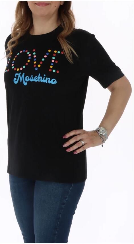 Love Moschino Zwarte katoenen T-shirt met multicolor logo Zwart Dames - Foto 2