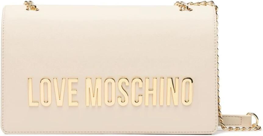 Love Moschino Ivoor Logo Schoudertas met Gouden Accenten Beige Dames