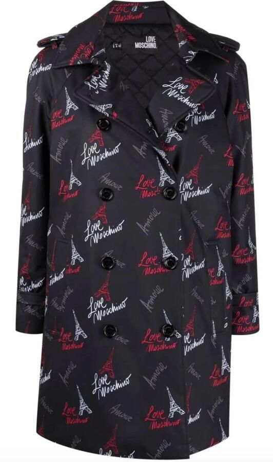 Love Moschino Elegante zwarte knoopmantel met iconisch ontwerp Multicolor Dames - Foto 3