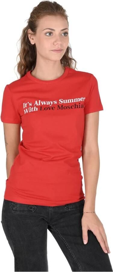 Love Moschino Katoenen T-shirt met Stijlvol Ontwerp Red Dames - Foto 3