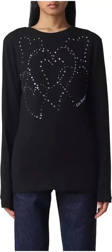 Love Moschino Maxi Rhinestone Heart Crew Neck T-Shirt Zwart Dames - Foto 3
