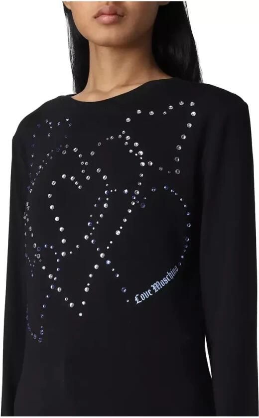 Love Moschino Maxi Rhinestone Heart Crew Neck T-Shirt Zwart Dames