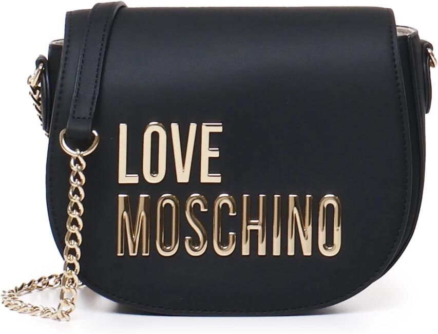 Love Moschino Zwarte Schoudertas met Gouden Logo Black Dames