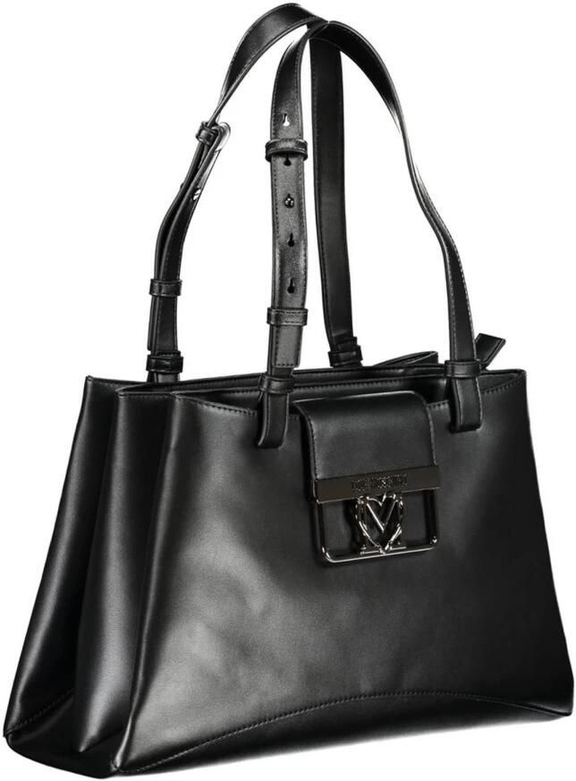 Love Moschino Zwarte Polyethyleen Schoudertas met Meerdere Compartimenten Black Dames
