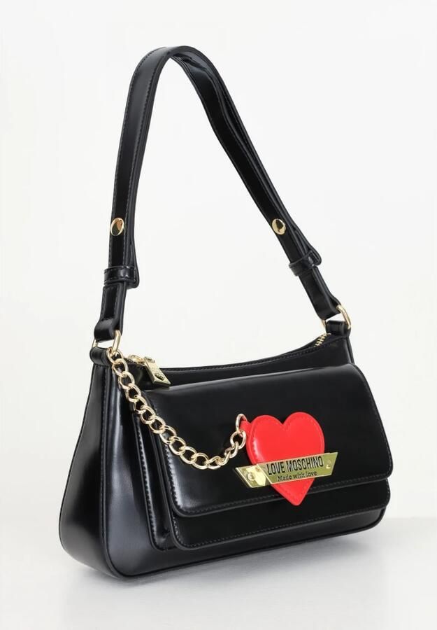 Love Moschino Zwarte schoudertas voor dames met rode hartbedel Black Dames - Foto 3