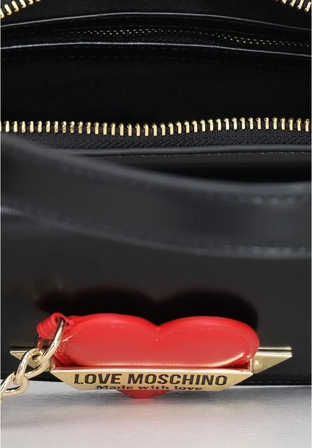 Love Moschino Zwarte schoudertas voor dames met rode hartbedel Black Dames