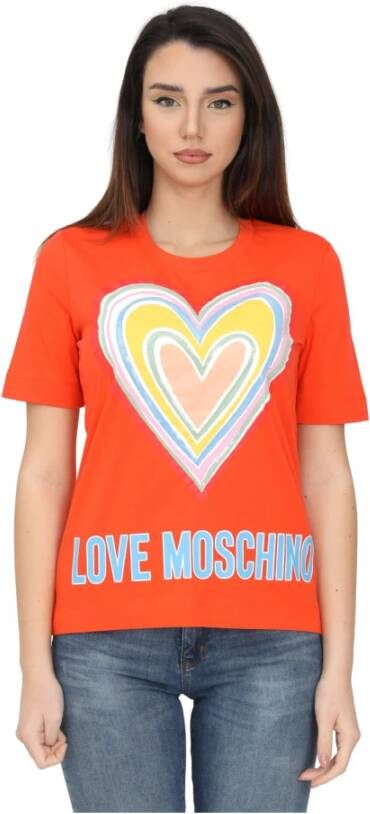 Love Moschino MaxI Logo Hart Print T-Shirt Oranje Dames