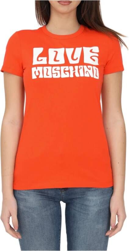 Love Moschino MaxI Logo Voorop Korte Mouw T-Shirt Oranje Dames