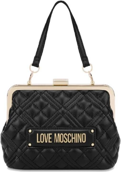 Love Moschino Gewatteerde Mini Handtas met Metalen Logo Black Dames
