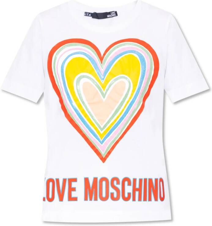 Love Moschino Multicolor Logo T-shirt White Dames