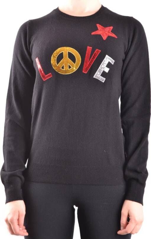 Love Moschino Oversized Grijze Tekst Print Sweater Zwart Dames