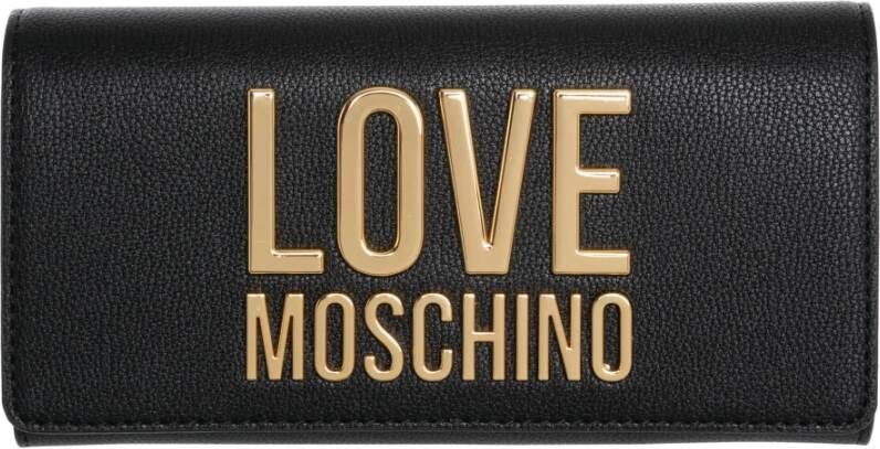 Love Moschino Pasjeshouder Portemonnee Drukknoopsluiting Effen Kleur Logo Details Zwart Dames