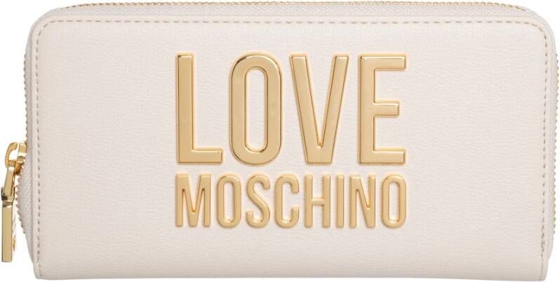 Love Moschino Portemonnee Pashouder Ritssluiting Effen Kleur Logo Details Beige Dames