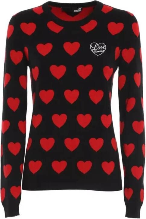 Love Moschino Zwarte trui met rood hartpatroon Black Dames
