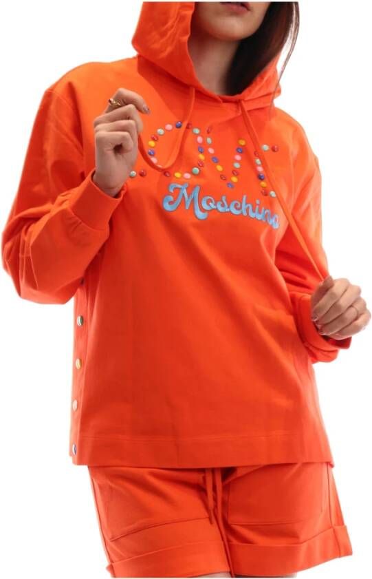 Love Moschino Regenboog Logo Katoenen Hoodie Oranje Dames