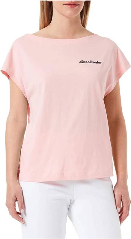 Love Moschino Roze Katoenen Hart Logo T-Shirt Pink Dames