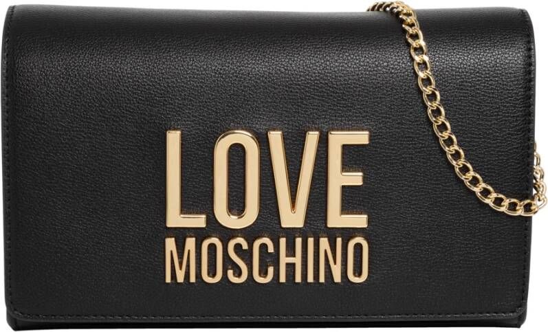 Love Moschino Zwarte dames schoudertas met metalen logo en magnetische sluiting Black Dames