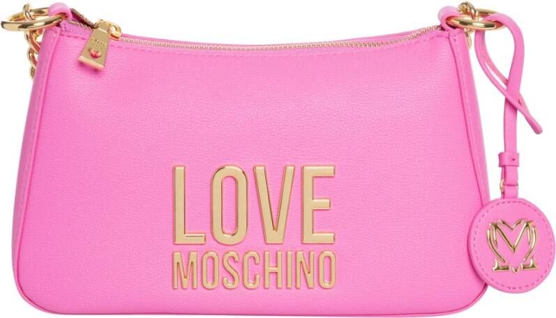 Love Moschino Roze Schoudertas Hoogwaardig Eco-leer Ritssluiting Verstelbare band Ruim interieur Afmetingen: 26x16x9 cm Roze Dames