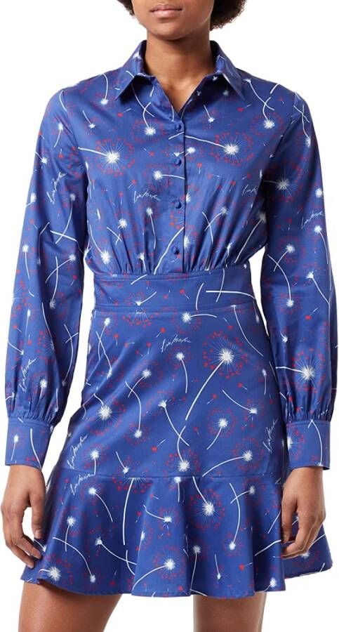 Love Moschino Katoenen jurk met overhemdkraag en abstracte print Blue Dames