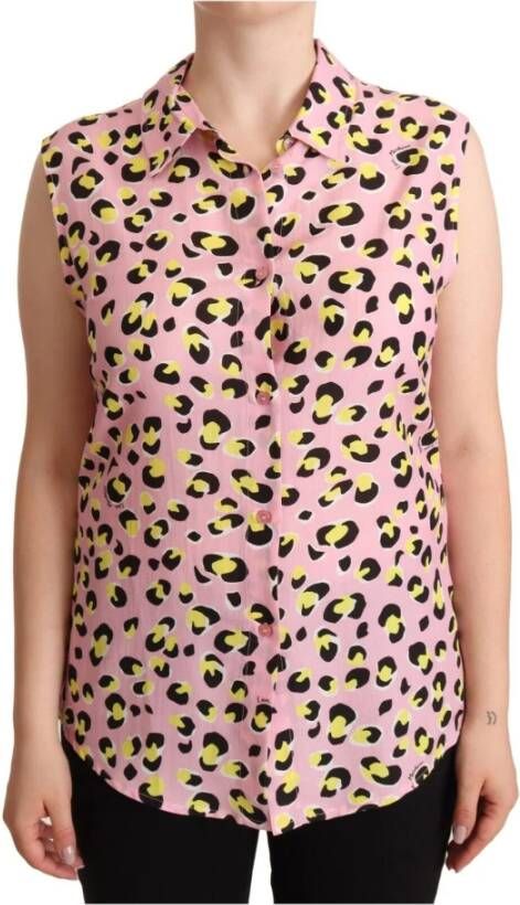Love Moschino Roze Luipaardprint Mouwloze Polo Top Pink Dames