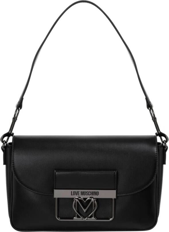 Love Moschino Zwarte Polyethyleen Schoudertas met Dubbele Compartimenten Black Dames