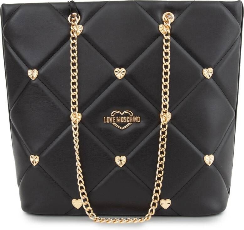Love Moschino Zwarte shopper tas met hartjesketting Black Dames