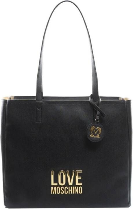 Love Moschino Zwarte Leren Tas met Gouden Logo Black Dames