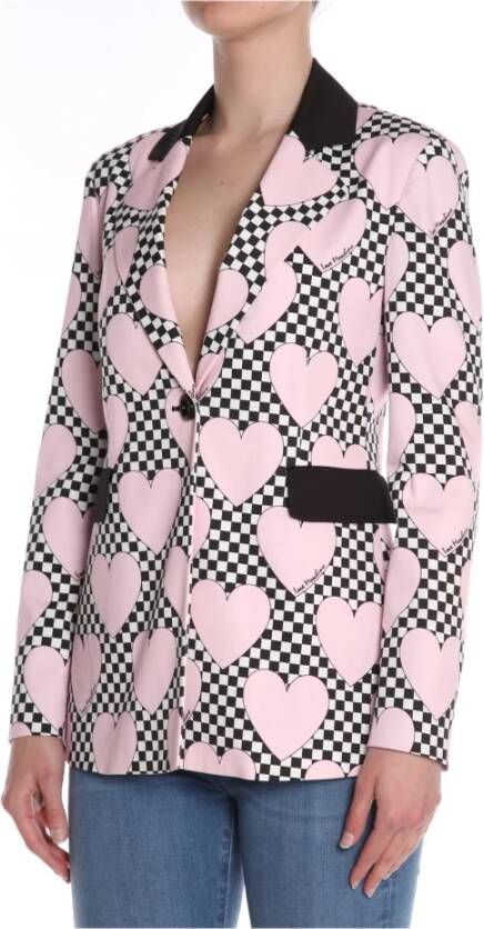 Love Moschino Stijlvolle roze jas met zwart-witte details Roze Dames