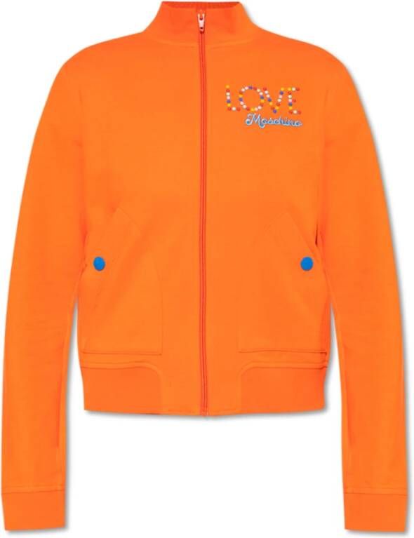 Love Moschino Sweatshirt met hoge kraag en ritssluiting Oranje Dames