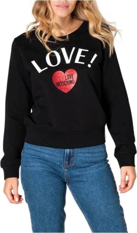 Love Moschino Zwarte katoenen trui met glitterprints Black Dames