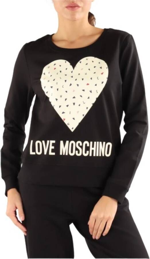 Love Moschino Zwarte Crewneck Katoenen Sweatshirt Groot Print Black Dames