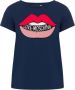 Love Moschino Grafische Lippen Print Navy Blauw T-Shirt Blue Dames - Thumbnail 1