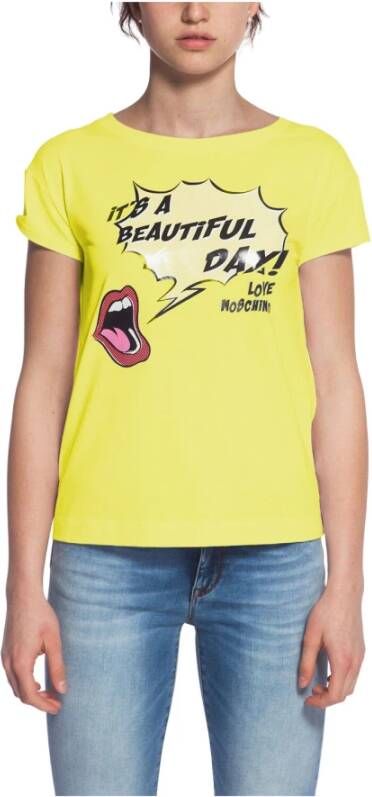 Love Moschino Bedrukt Katoenen T-shirt met Korte Mouwen Yellow Dames